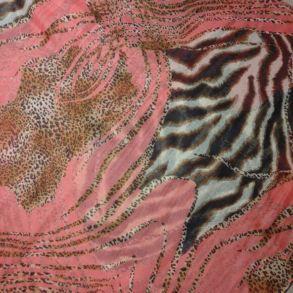 Animal Print Coral Scarf With Zebra Leopard Patterns Light Sheer Fabric Fringe - Picture 4 of 6